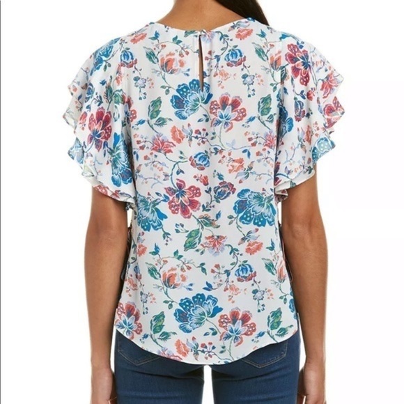 Laundry By Shelli Segal Floral Ruffle SideTie Short Sleeve Top Size L - Picture 3 of 15